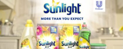 Sunlight cleaning products with the logo and slogan for 'Sunlight' above them